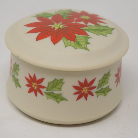 Vintage Lefton December Trinket Box and Lid Poinsettia KW642 Christmas Holiday - Picture 2 of 10